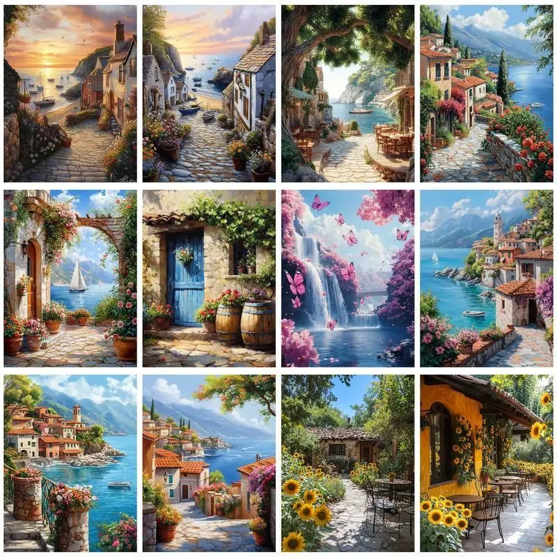 

CHENISTORY Oil Painting By Number Town Landscape For Adults Picture By Numbers Acrylic Paint On Canvas Home Decoration DIY