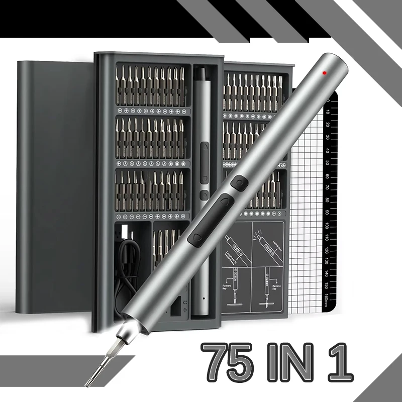 75 in 1 Precision Electric Screwdriver Set with 71 Magnetic Phillips Torx Bits 3 LED Lights Multifunctional Power Repair Tool