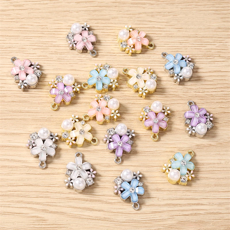 5 Stück 14 x 18 mm zarte Kristall-Metall-Blumenanhänger für die Herstellung von Ohrringen, Halsketten, Armbändern, DIY-Handwerk, Schmuckzubehör – Detail 13