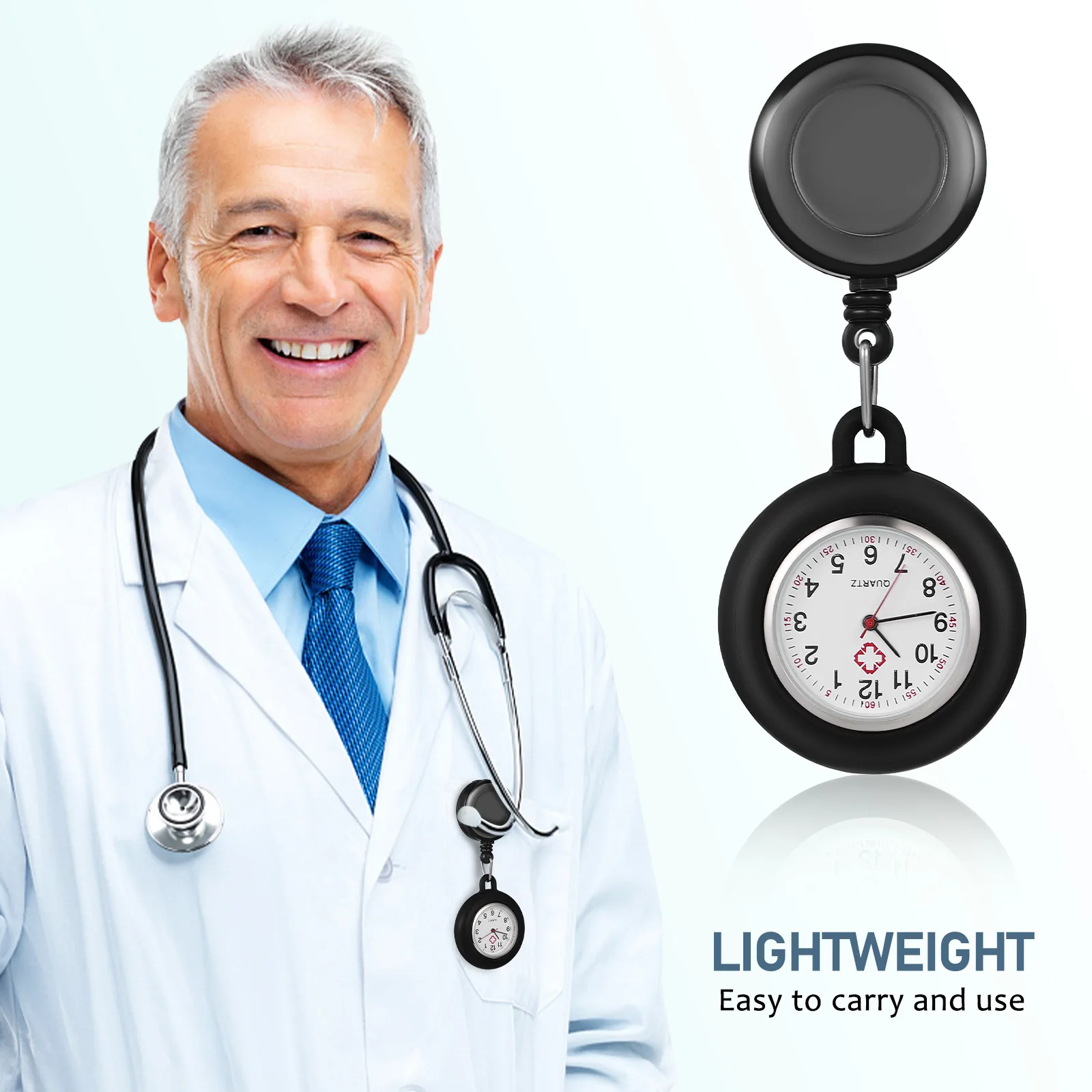 ساعة جيب بمشبك، مادة سوداء ممتازة، بكرة شارة ديكور الوجه المبتسم لطلاب الممرضات، خفيفة الوزن #4