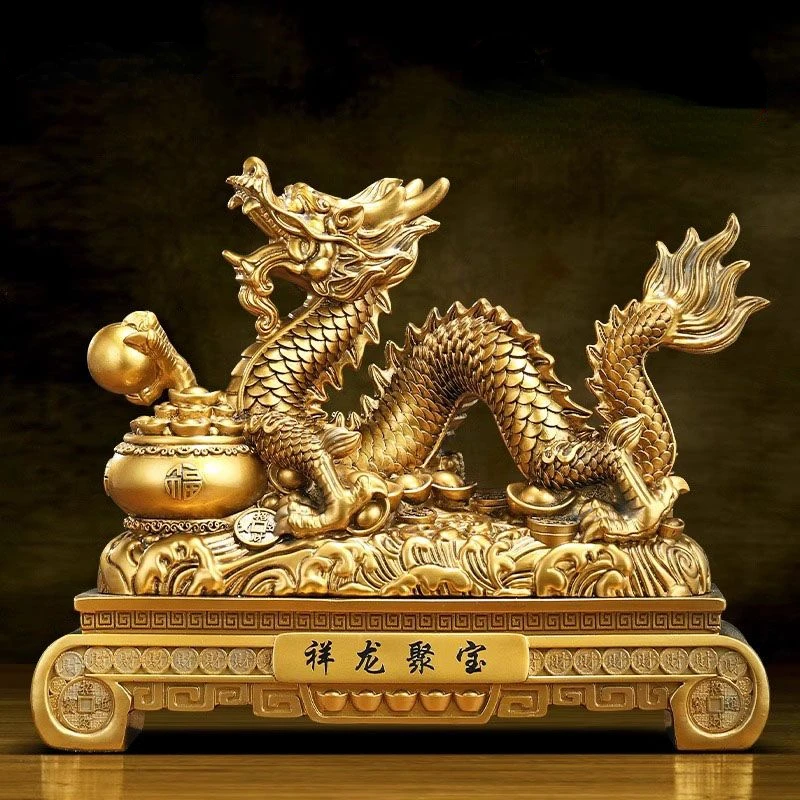 

Fengshui Golden Dragon Ornaments Attract Wealth and Prosperity Living Room Foyer TV Cabinet Office Decoration Opening Gift