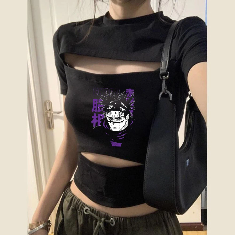 Choso cropped top girl 2000s scene  goth cheap top tees kawaii 2000s jojifuku