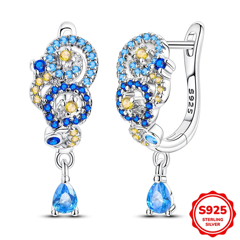 

925 Sterling Silver Earrings Women Van Gogh Starry Sky Ear Buckle Hoop Earring For Anniversary Wedding Jewelry Gifts