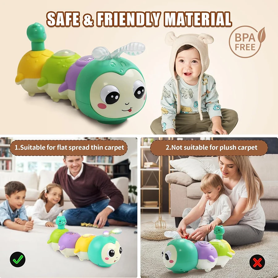 Babykruipspeelgoed - met muziek en LED-licht, muzikaal rupspeelgoed voor 6-12-18 maanden+, babybuiktijd voor peuterspeelgoed