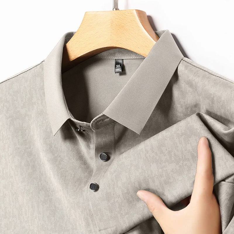 Office Essential Mens Micro Texture Short Sleeve Shirt Lapel Collar Workplace Errands After Work Street Casual Tops