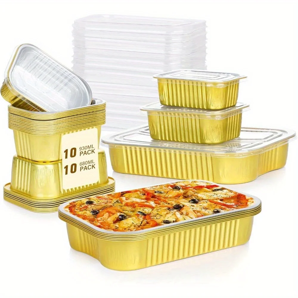 

20pcs Aluminum Pans with Lids (Disposable Foil, PP Covers), for Cooking/Heating/Storage/BBQ (9x13in*5, 7x5in*10, 6x4in*15)