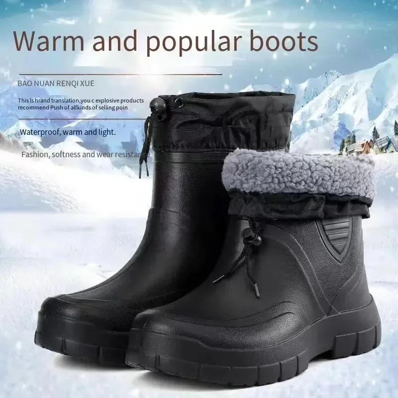 Men's Rain Shoes Winter Warm Rubber Rain Boots Outdoor Waterproof Work Boots for Men Non Slip Fishing Boots Botas Lluvia Hombre