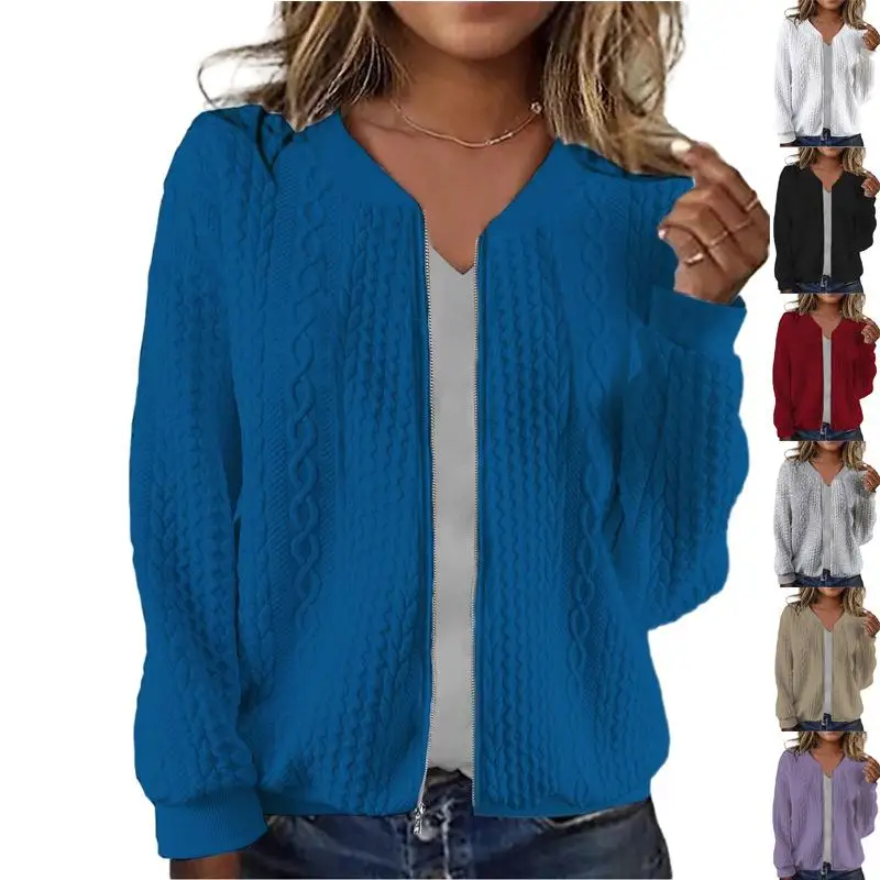 

2024 Zipper Hoodie Jacket Baseball Jacket Outerwear Loose Fit Long Sleeve Pure Color Polyester Henry Collar Open Cardigan