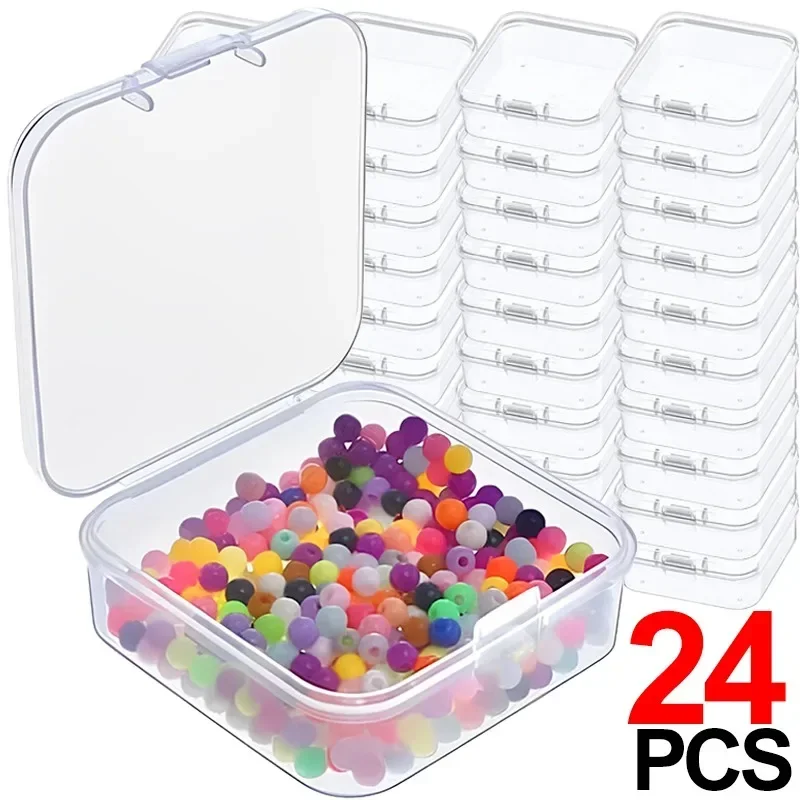 Mini Flip Cover Storage Box, transparente quadrado caixas plásticas, Pill Embalagem, Maleta, Jóias Organizer, Dustproof, 6 pcs, 24pcs