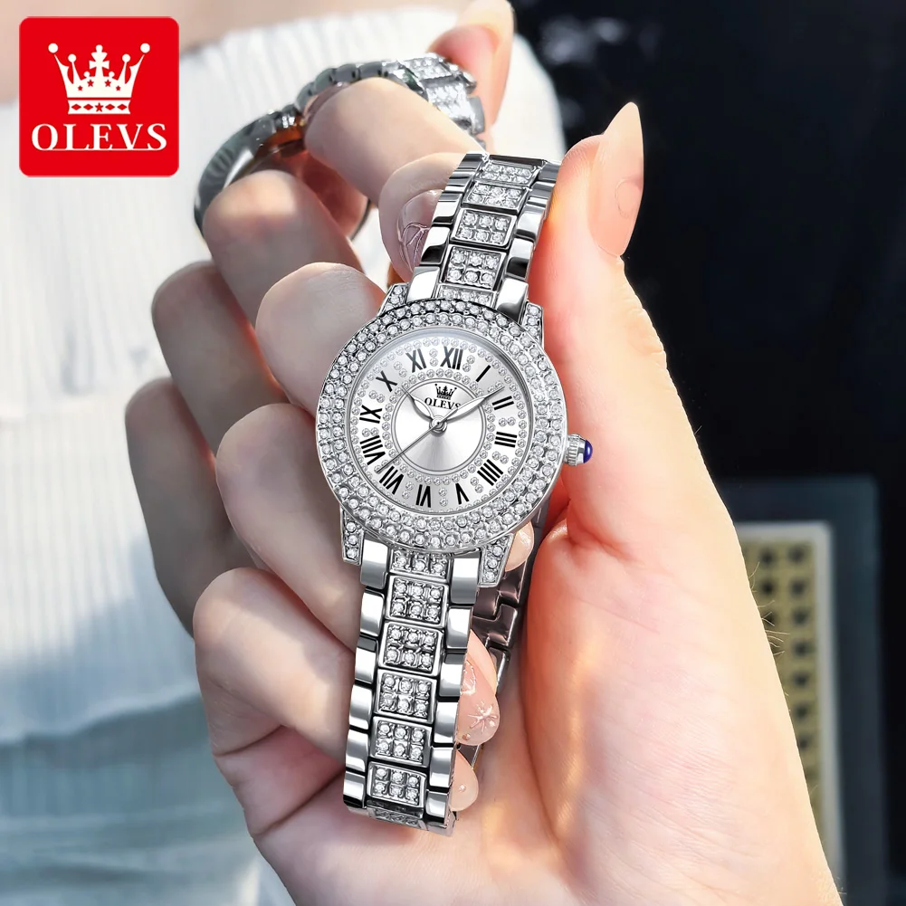 

OLEVS 9943 Женские часы Римские часы с бриллиантами Золотые элегантные кварцевые женские часы из нержавеющей стали