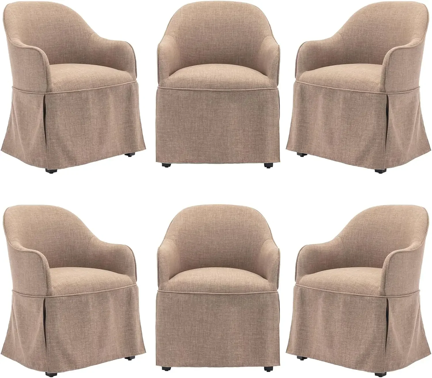 Modern Accent Chairs Set of 6 Barrel Dining Chairs Cover Upholstered Dining Chairs Kitchen Dining Room Living Room Camel