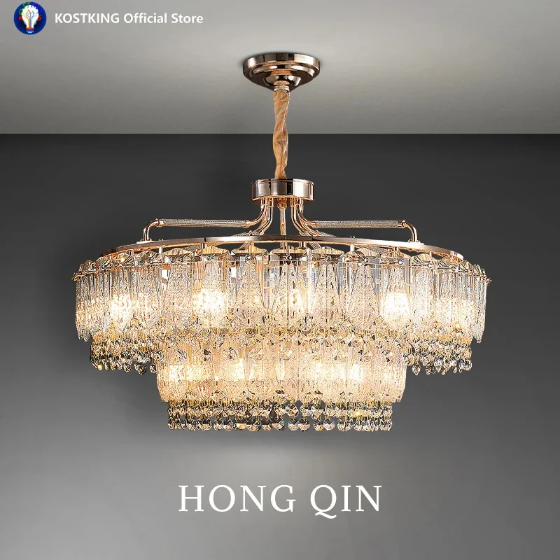 

Pendant Lights Kitchen Island Living Room Hanging Lamp Minimalist Villa Hall Crystal Chandelier High Ceiling Luxury Chandelier