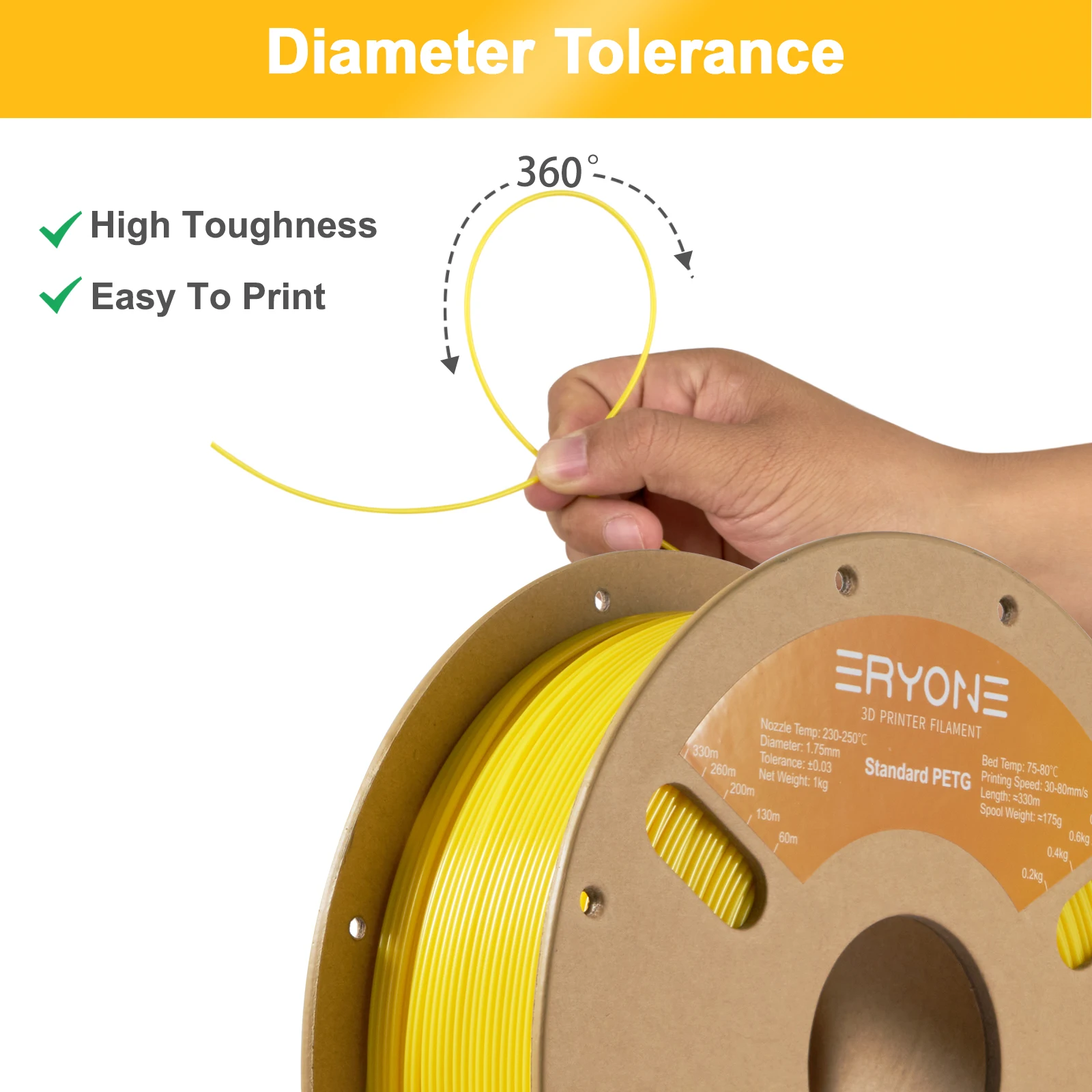 Eryone Petg Filament Voor 3d Printen 1Kg (2,2 Lbs) 1.75Mm ± 0.03Mm Tolerantie Perfect Spool Filament Nieuwe Aankomst Groothandel