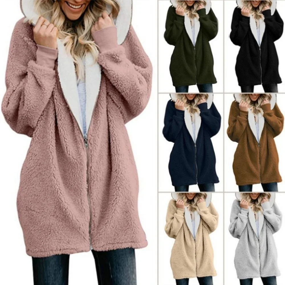 

2023 Autumn/Winter New Hooded Zipper Cardigan Plush Coat Plush Sweater Women's Clothing Sweaters Jumpers