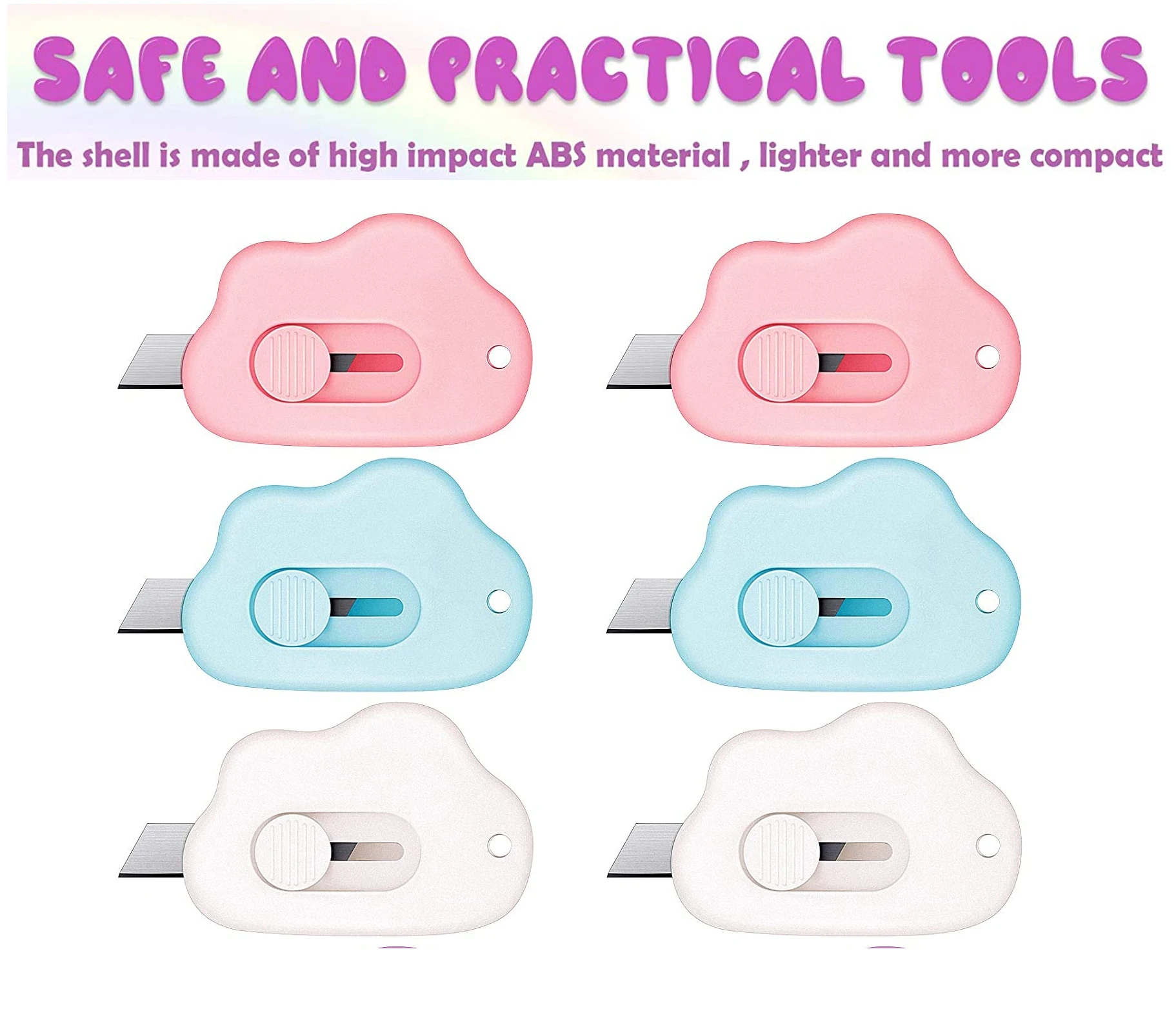 Cute Cartoon Cloud Color Mini Portable Utility Knife Paper Cutter Cutting Paper Razor Blade Office Stationery Cutting Supplies