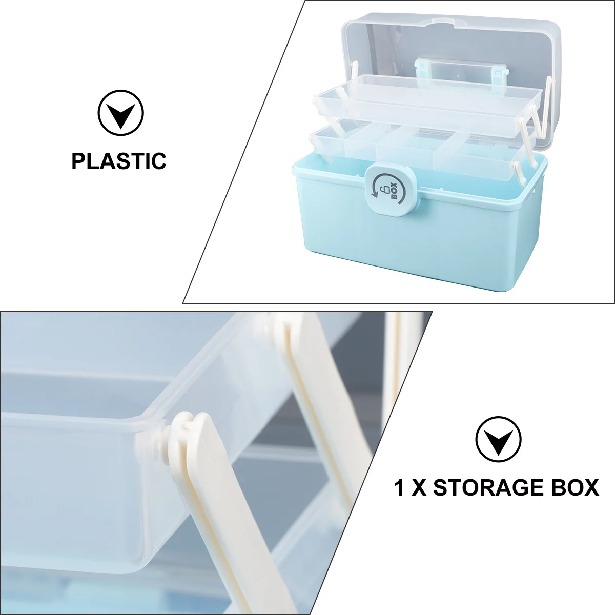 Large Medicine Box Portable Plastic Storage Case Handheld Medical Organizer Multi-Layer First Aid Kit for Home Outdoor Use