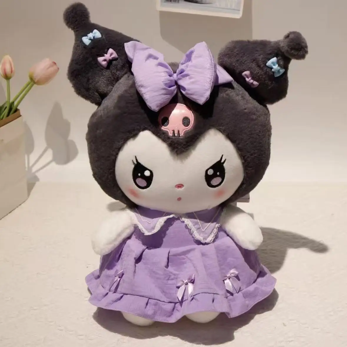 

New Sanrio Kawaii Kuromi Plush Stuffed Doll Soft Children's Girl Sleeping Bed Cartoon Pillow Melody Cute Room Decoration Gift