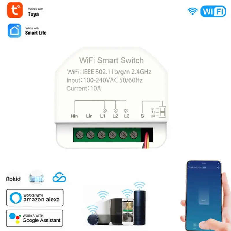 

Tuya 3-gang Wifi Smart Switch 3 Channels Timer Relay Smart Life Automation Breaker Module Work With Alexa Google Home Alice