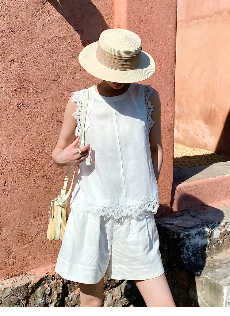 French Style Vintage Tank Blouse Shirt Women Linen Sleeveless Hollow Out Embroidery Loose Sheer Vacation Boho Ladies Summer Tops view 2