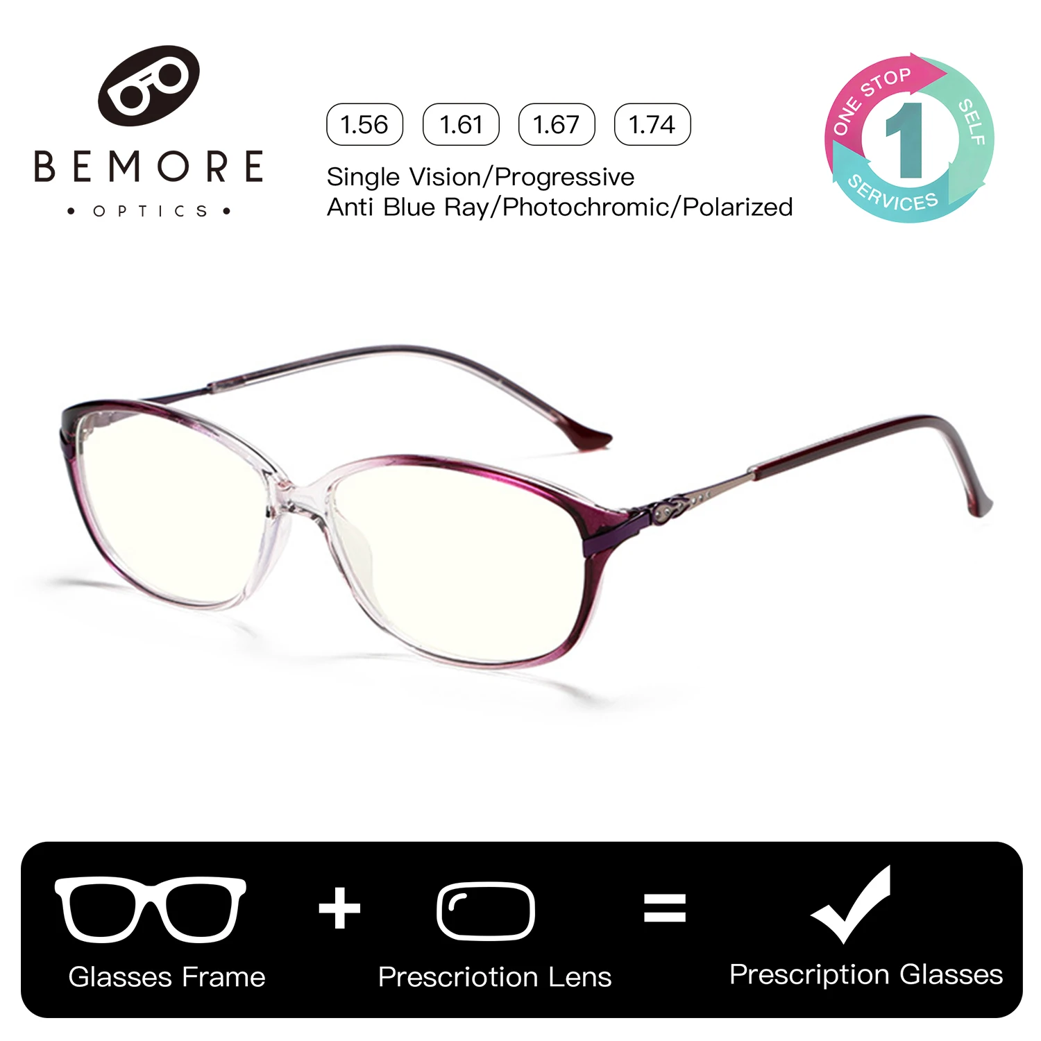 

BEMORE Acetate Square Prescription Glasses Women Photochromic Anti Blue Light Myopia Optical Lenses Recipe Eyeglasses
