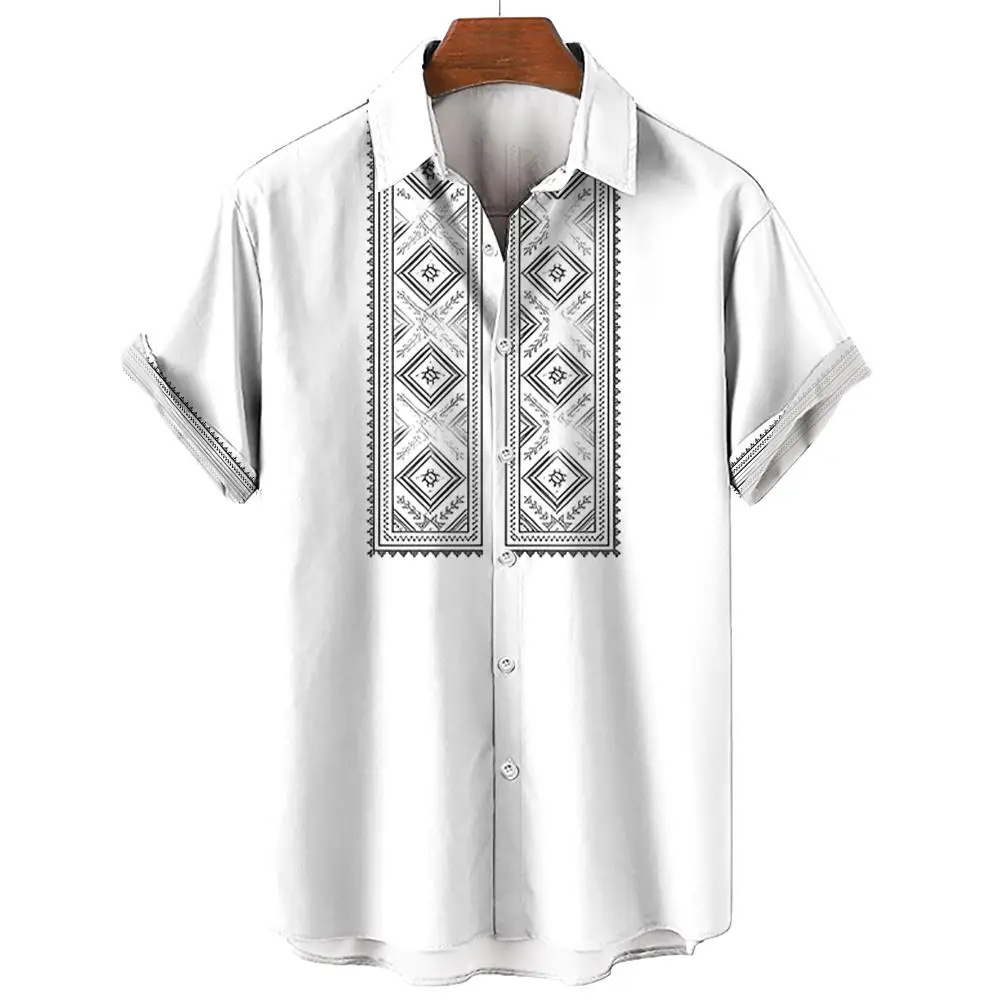 Summer Men\'s Shirt Outdoor Casual Short Sleeve Hawaii Shirts For Men Fashion Oversized Clothing Button Cardigan Laper Tops