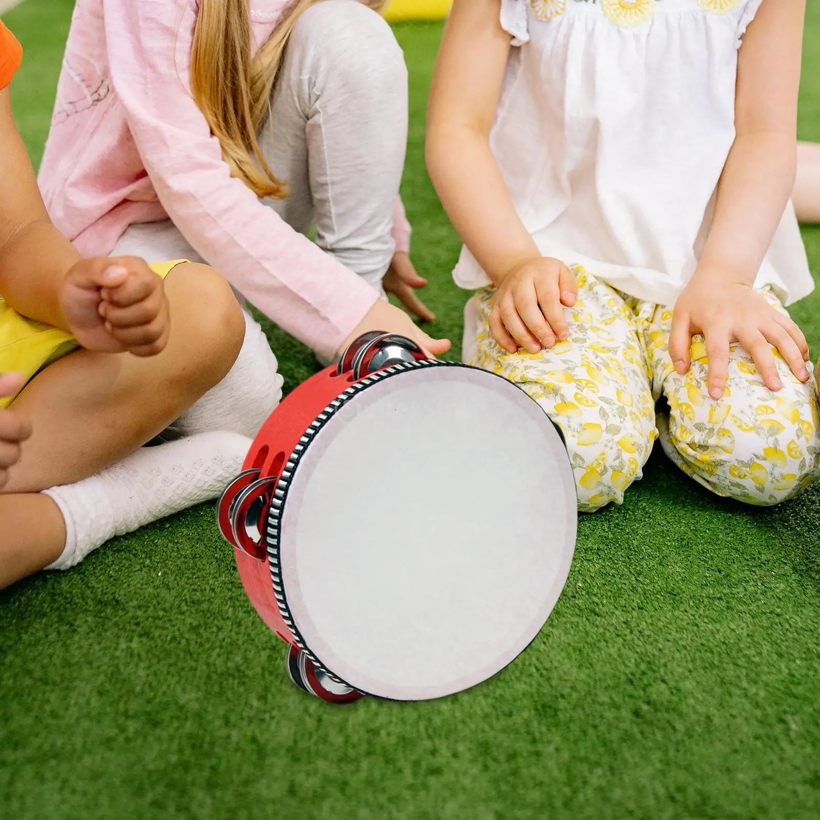 Tamborine de madeira para crianças Jingle Percussion Drum Tamborine Hand, Brinquedos educativos, Presentes de educação musical para crianças, 6in, 4