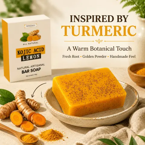 Amococo 3/5/10/30Pcs Turmeric Kojic Acid Brightening Bar Soap Natural Face and Body Cleanser with Vitamin C Retinol Hyaluronic Acid and Shea Butter 100g