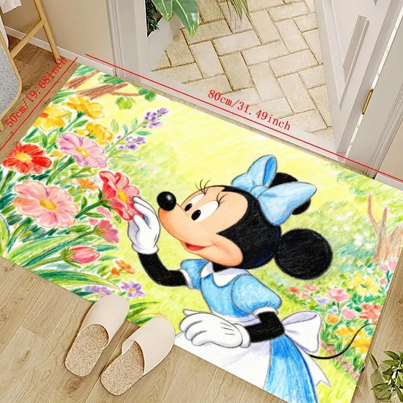 

1 шт. Дисней Минни Маус цветочный садовый напольный коврик, милый мультяшный весенний цветок домашний декор коврик, нескользящая моющаяся дверь в прихожей