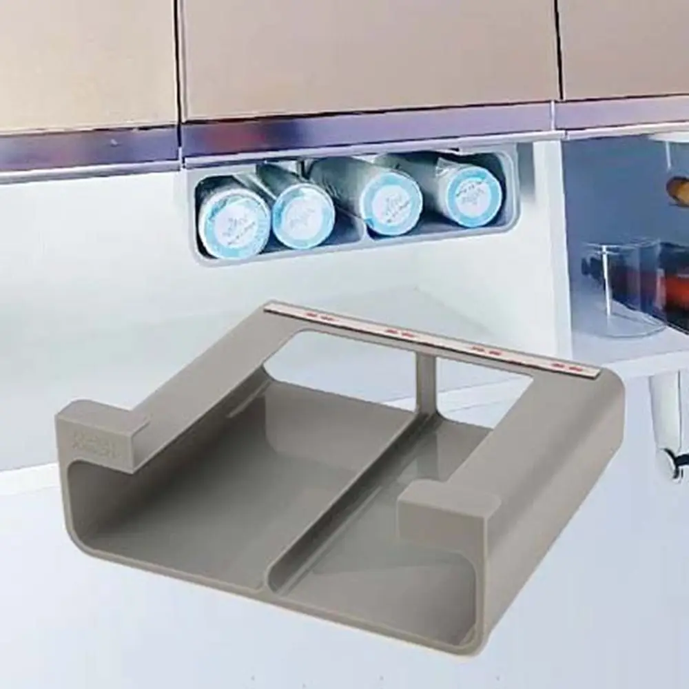 

Plastic Cling Film Organizer Grey No-Punch Tinfoil Organizer Large Capacity Space Saving Hanging Cabinet Storage Shelf for Home