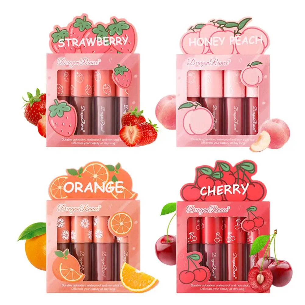 4 Farben Mini Lippenstift Set Samt matte Lippen glasur Lippen tönung Färben Lip gloss dauerhafte Feuchtigkeit Kosmetik kein verblassen des Obst Make-up