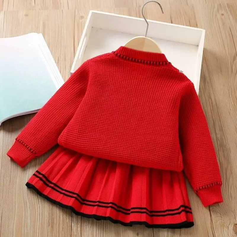 Baby Girls Clothing Set Sweater Clothing Outfit  Newest Winter Knitted Solid Color Casual Top Skirt 3 4 5 6 7 T