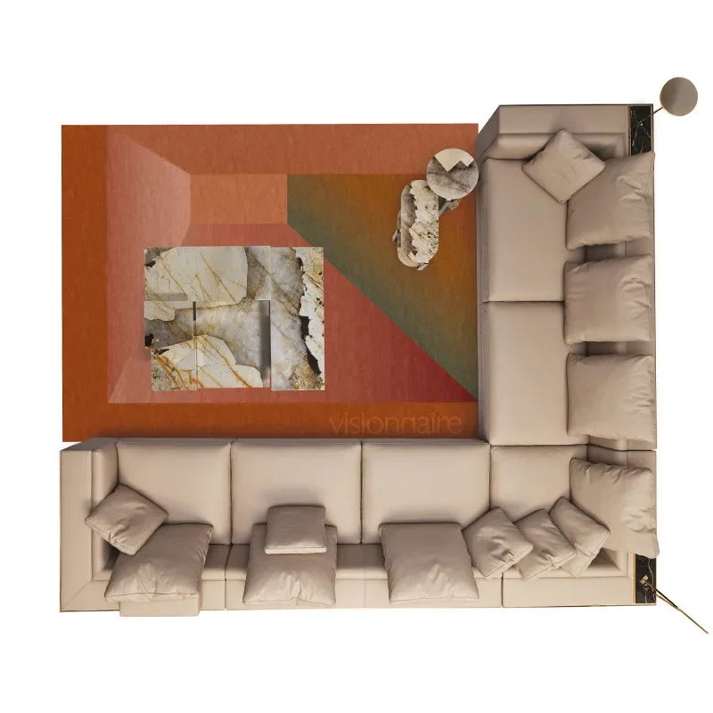 Light luxury, Babylonian leather sofa, postmodern, villa, mansion, living room, high-end sofa