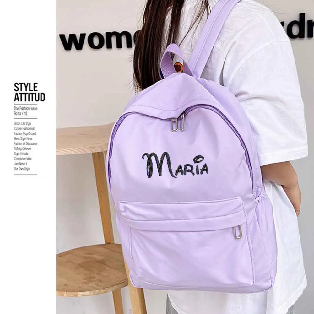 Embroidered Name Large Capacity Backpack Personalized High School Student Schoolbag Boys Girls Travel Shoulder Bags