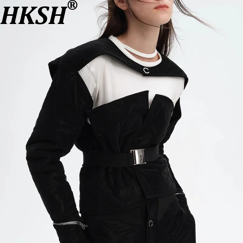 

HKSH Весенне-Осенняя новая женская короткая куртка из двух предметов с длинным рукавом, жилет без бретелек с поясом, темный модный высококачественный топ HK12627