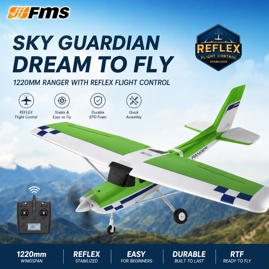 FMS 1220mm Ranger Guardian with Reflex flight controller beginner entry rc airplane model electric flight trainer  fixed wing