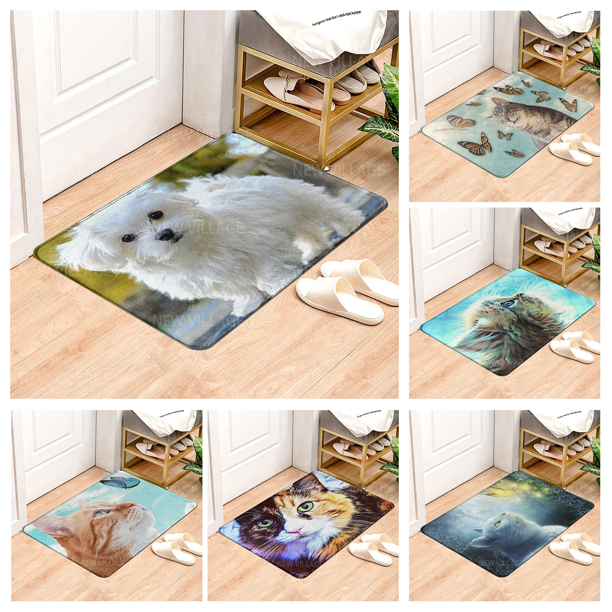 House entrance carpet Home doormat Animal oil painting style Room Foot mat bathroom non-slip mat Kitchen water absorption mat