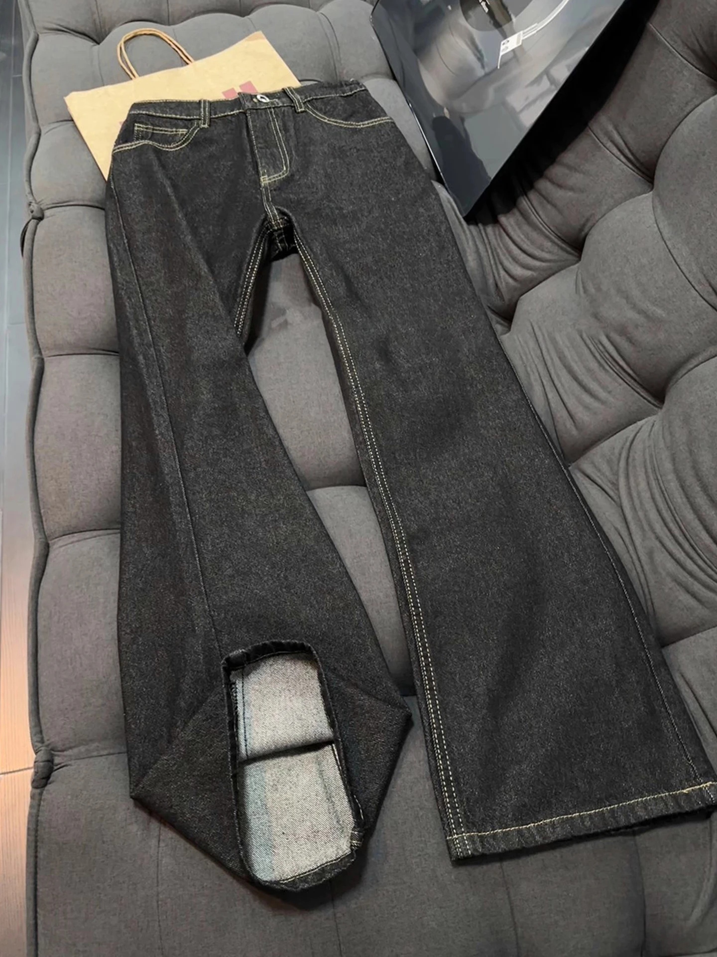 

Bla Original Denim Wide Leg Men's Jeans High Waist Straight Waed Spring Faion Cuff Pants Retro Sle Non-Sinking