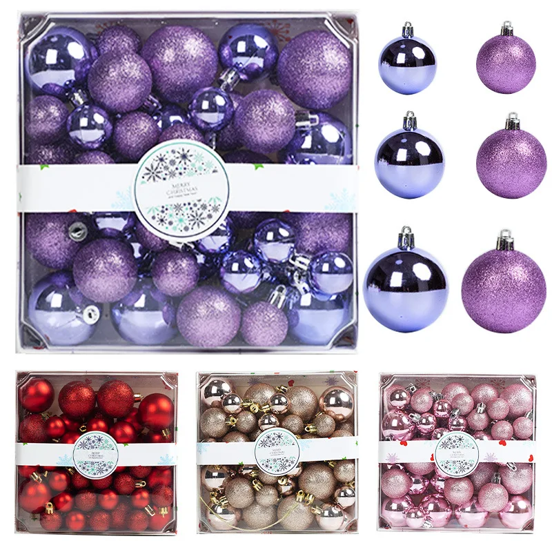 44pcs Glitter Christmas Ball Ornaments 3 4 5cm Shiny Hanging Baubles In Color Box Gift Set For Xmas Tree Home Decoration