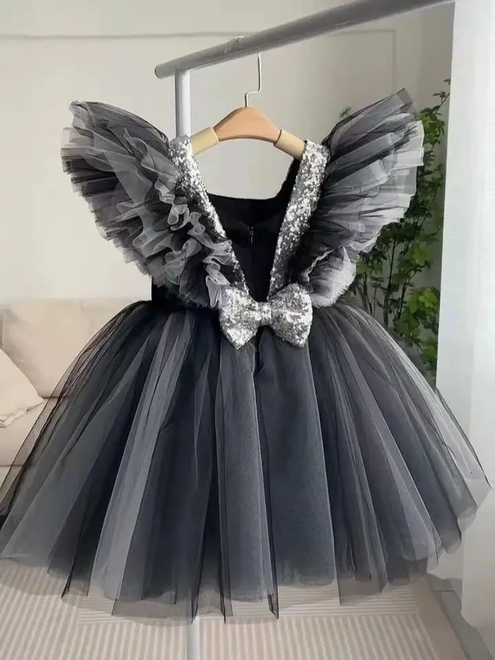 Black Children Evening Dresses for Girls 1-10Years Kids Birthday Party Luxury  Fluffy Ball Gown Vestidos Bridesmaid Dresses