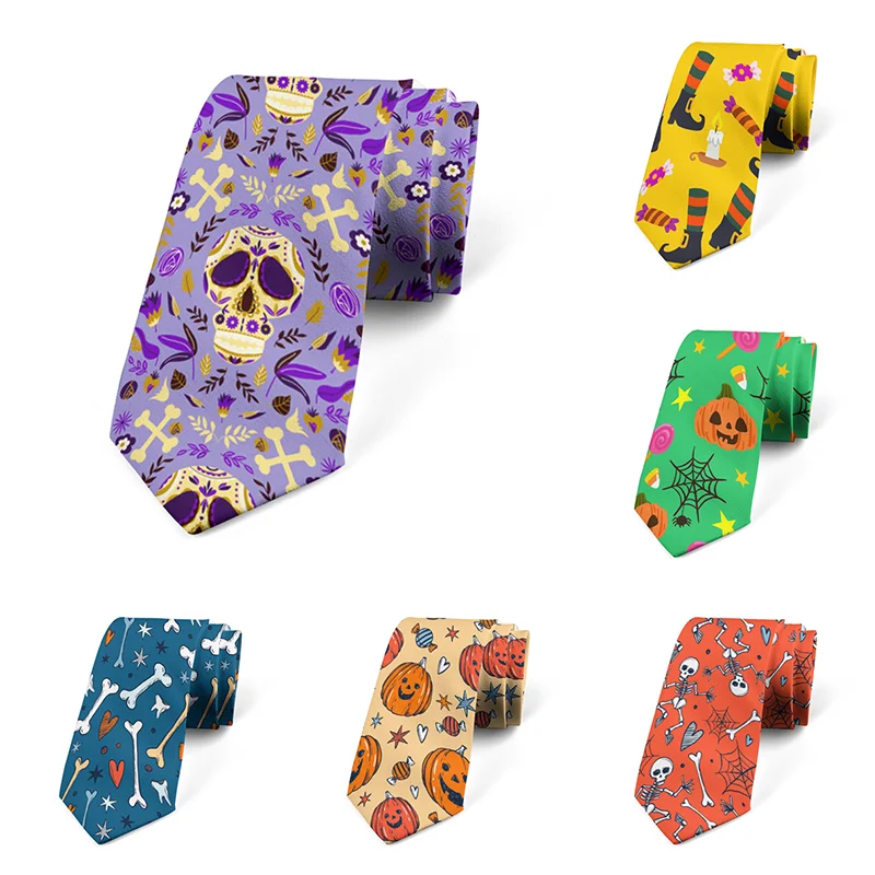 

Funny Skull Pumpkin Print 8cm Men's Tie High Quality Holiday Party Spoof Boys Casual Tie Concert Halloween Spooky 8cm Neckties