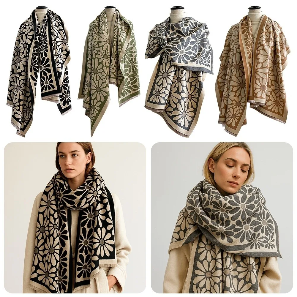 

Элегантный универсальный шарф из искусственного кашемира, роскошная ветрозащитная шаль из пашмины, теплая толстая шаль с цветочным принтом, зимний сезон