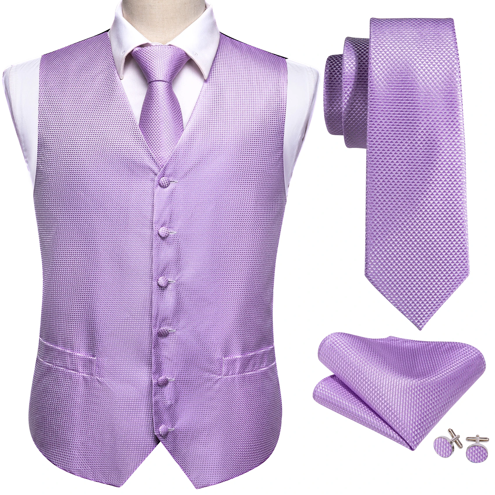 Barry Wang Seda Mens Vest Magro Roxo Paisley Vestido Sólido Colete Terno Sem Mangas V Neck Jacket Formal Negócio Casamento