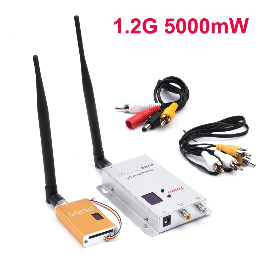 FPV 1.2G 5000mW 5W trasmettitore Video FPV in miniatura 1.2G 1200Mhz trasmettitore e ricevitore Wireless Audio Video LOS a lunga distanza