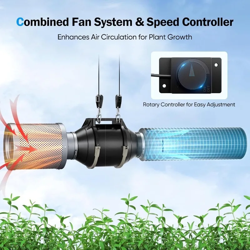 Speed Adjustable EC Inline Duct Fan with Knob Control Carbon Filter Kit Ventilation Air Purification Vent Set