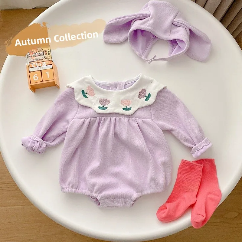 

Комплект для новорожденных девочек: цветочный комбинезон с шапочкой, низкой талией и длинными штанинами из хлопка, весенний наряд для прогулок