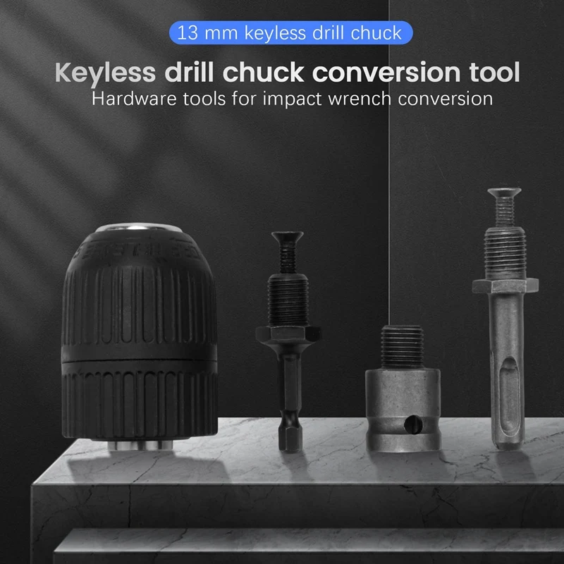 4PCS Keyless Drill Chuck Conversion Tools, 13Mm Keyless Drill Chuck, Used For Impact Wrench Conversion Hardware Tools