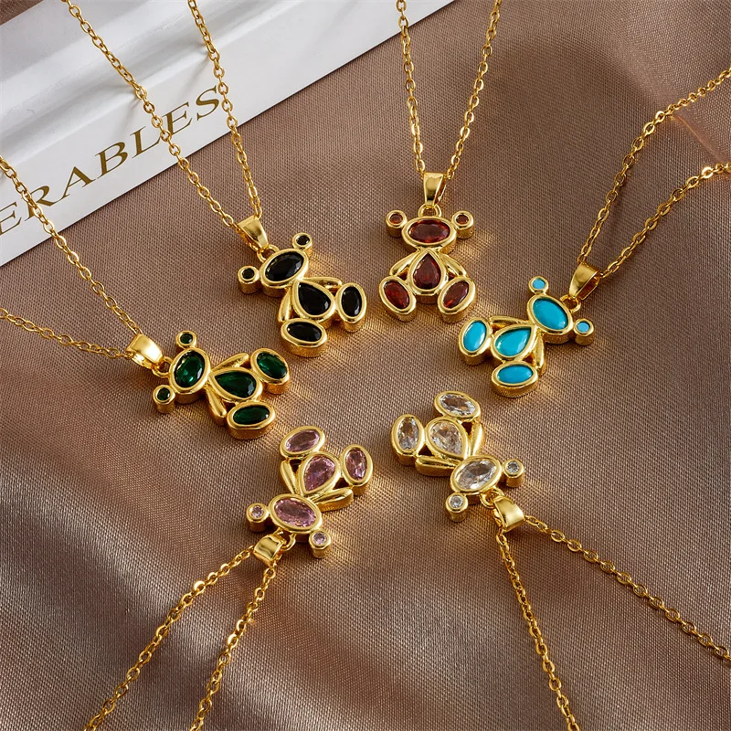 8pcs/set Stainless Steel Necklaces Lovely Cute Bear Pendants Korean Fashion Choker Female Chain Necklace For Women Jewelry Girls