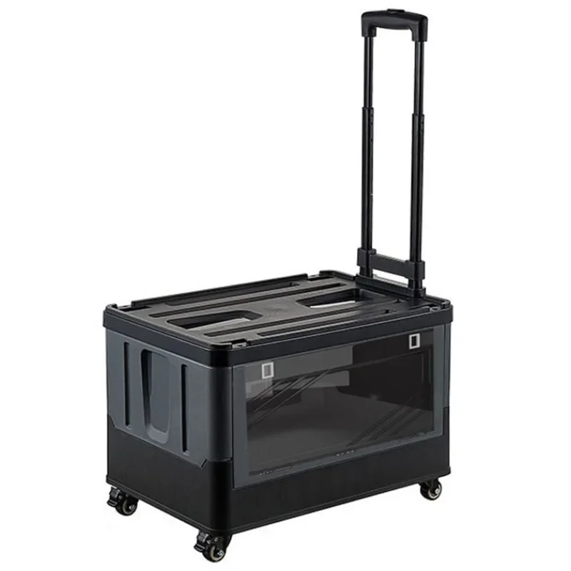 

Shopping Cart Folding Storage Box Set 52L Large Capacity 3-Section Retractable Pull Rod 360° Universal 4 Wheels