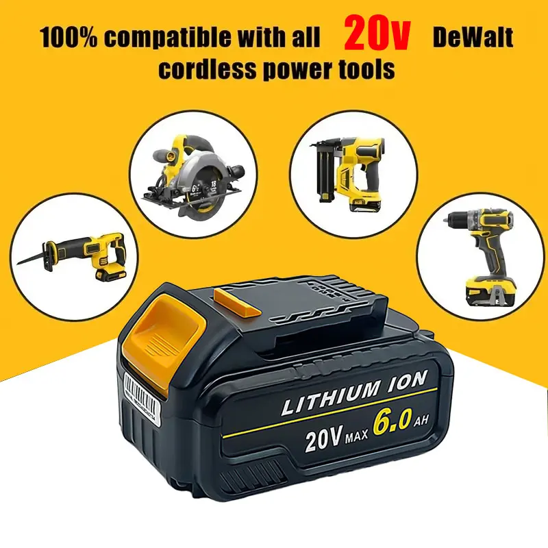 4pcs Lithium Ion Battery 6.0Ah for Replacement Dewalt 20V Max Battery, Replacement Dewalt 20V Battery DCB201 DCB203 DCB204 DCB20