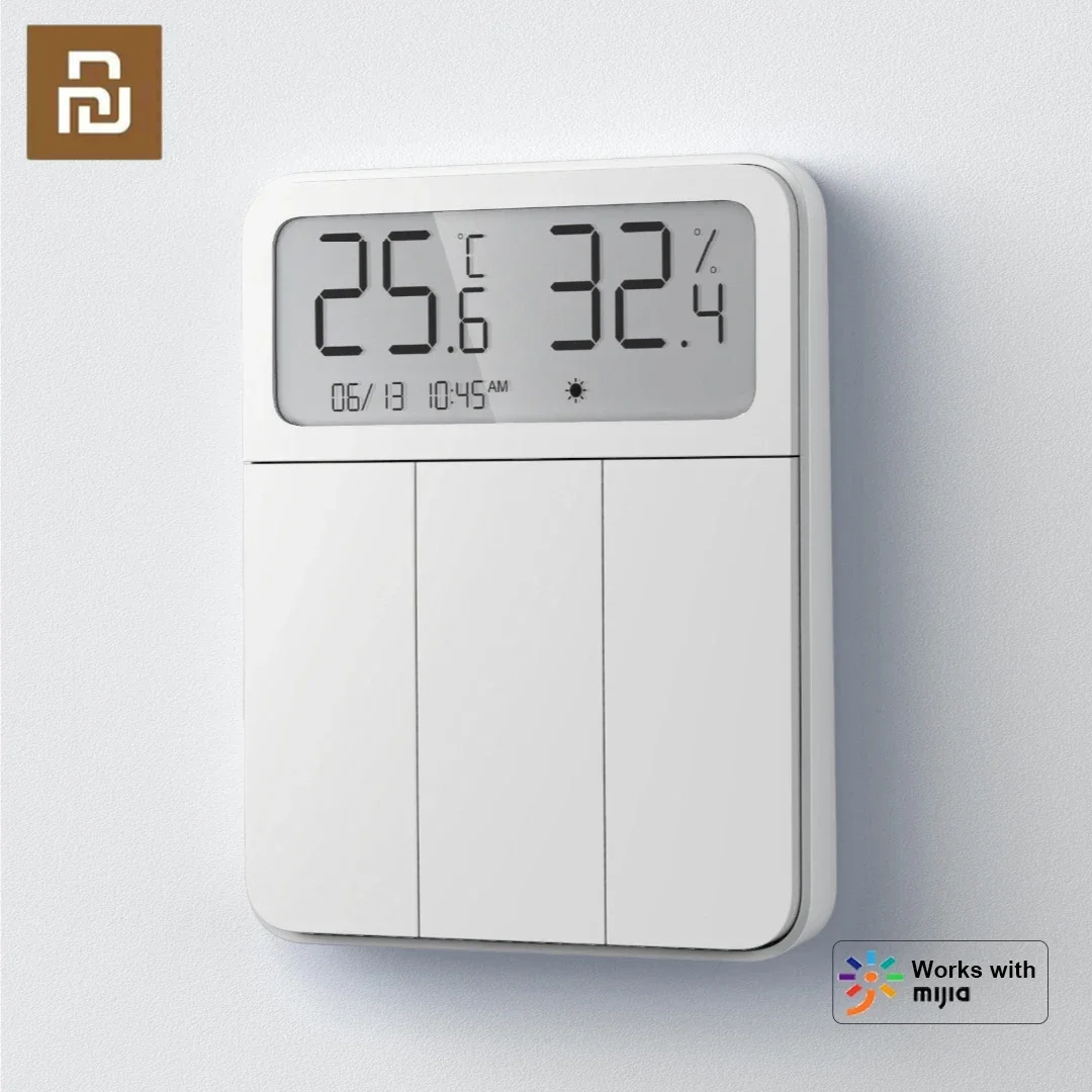 Original Mijia Inteligente Interruptor de Parede Teclas com Display Tela Temperatura e Umidade Interruptor Controle Remoto sem Fio para mi Casa App